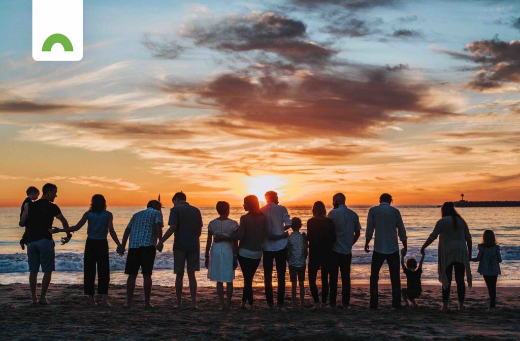 group on sunset beach