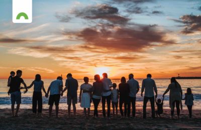 group on sunset beach