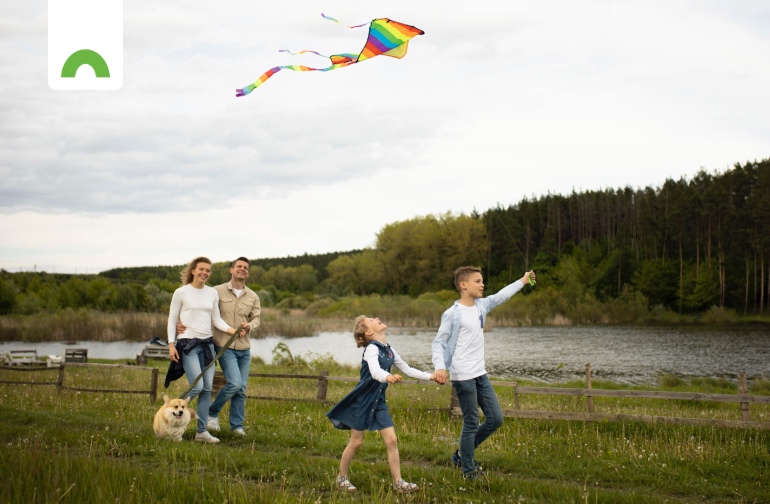 family flying kite