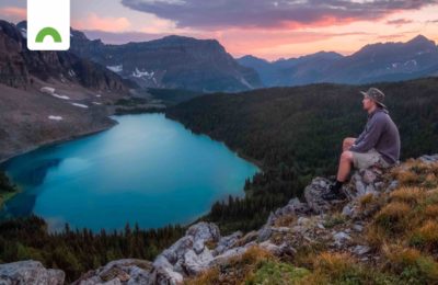 hiker overlooking lake