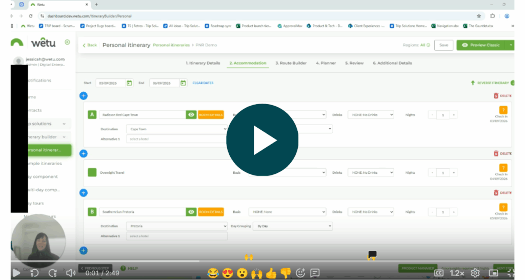 Loom screen recording opening with Product Manager, Jessica Hirst going through the Wetu PNR Importer release